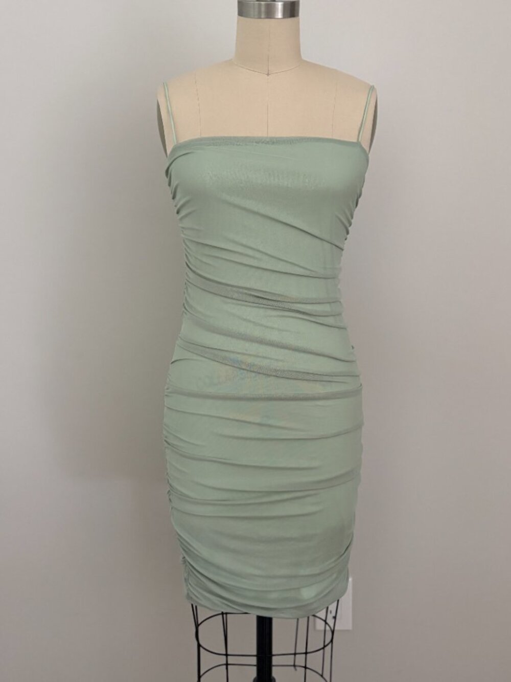 Windsor Sage Green Ruched Mesh Bodycon Mini Dress Baddie Night Out Coquette L
